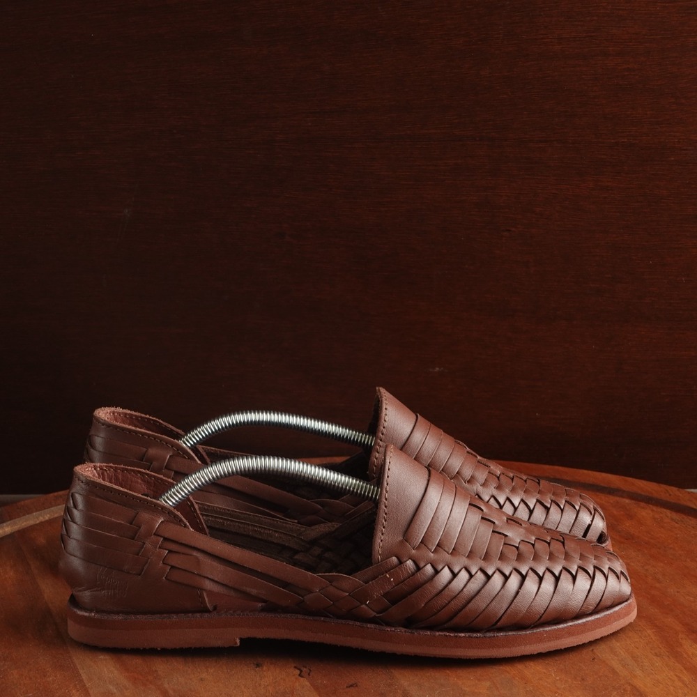 Woven Leather Espadrille Flats in Brown